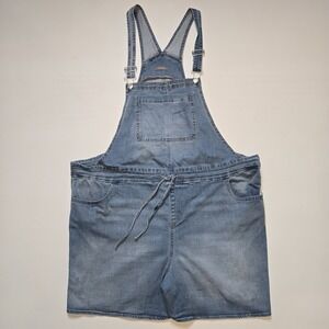 Maurices Womens Denim Shortall Overalls Short XL Blue Jean Adjustable Drawstring